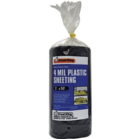 Frost King P350BW Polyethylene Sheeting, 50 ft L, 3 ft W, Black 350B